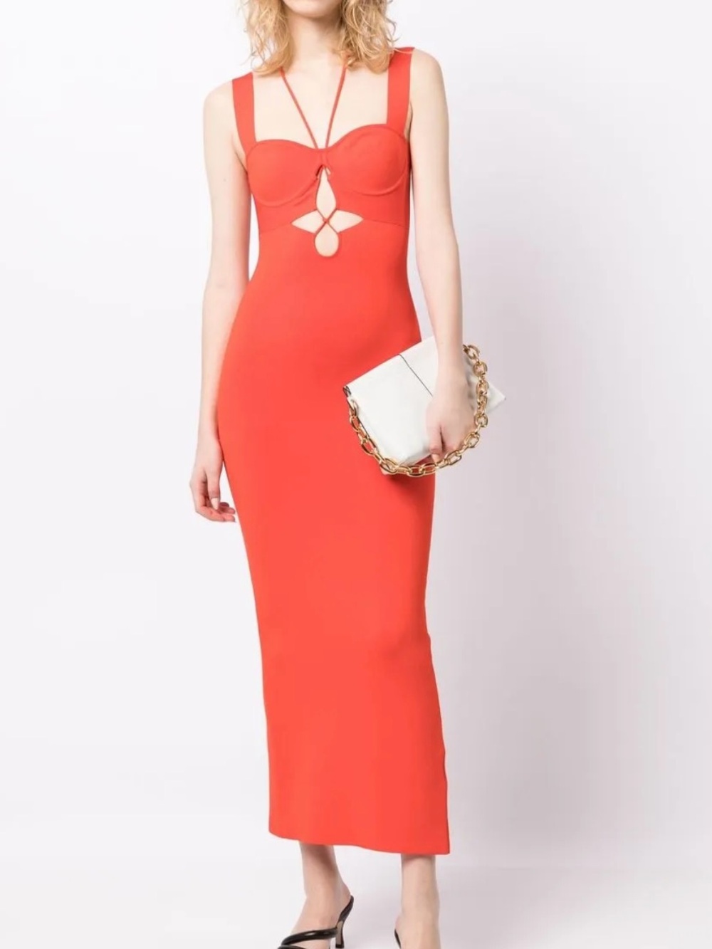 Red Cutout Maxi Dress with Decorative Bodice